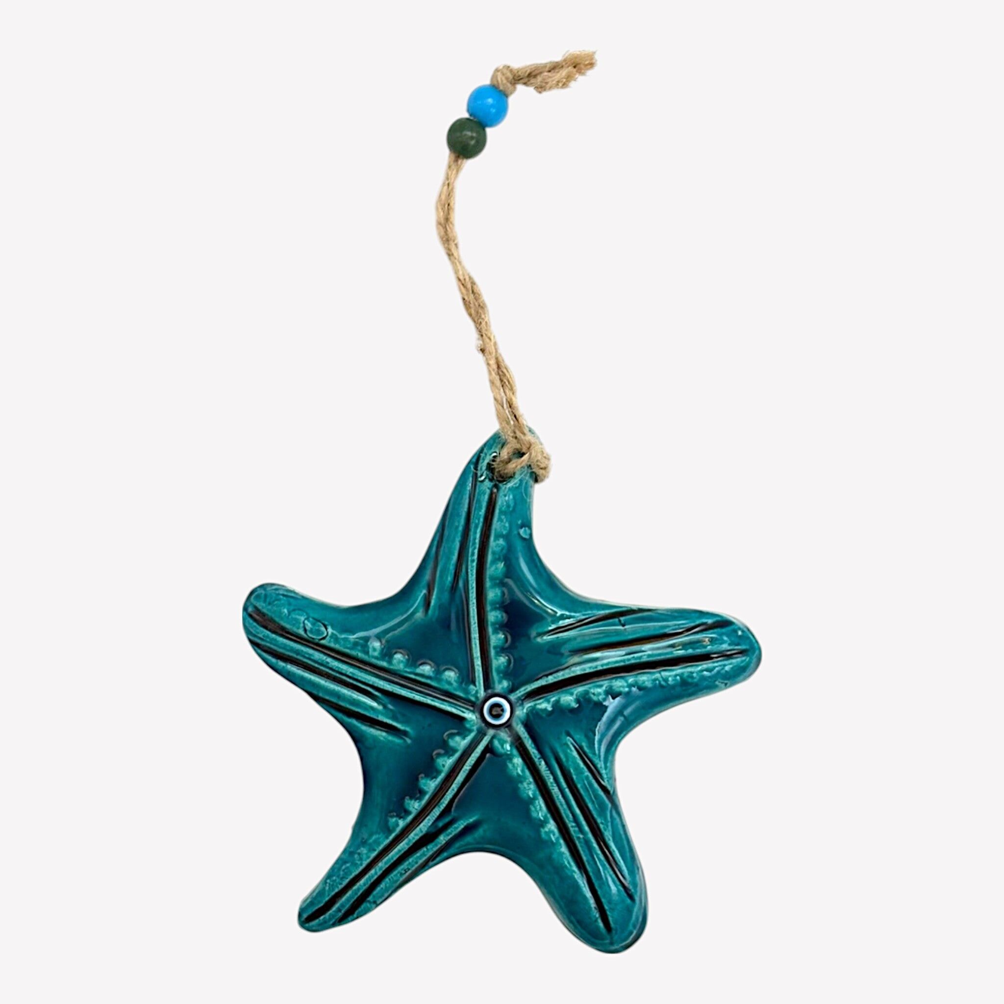 Decoración de pared de cerámica - estrella de mar - turquesa - 13x13x2cm