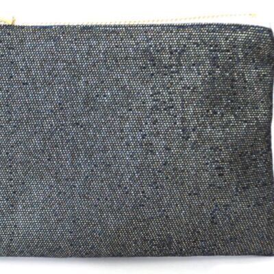 Denim coin purse with iridescent gold threads