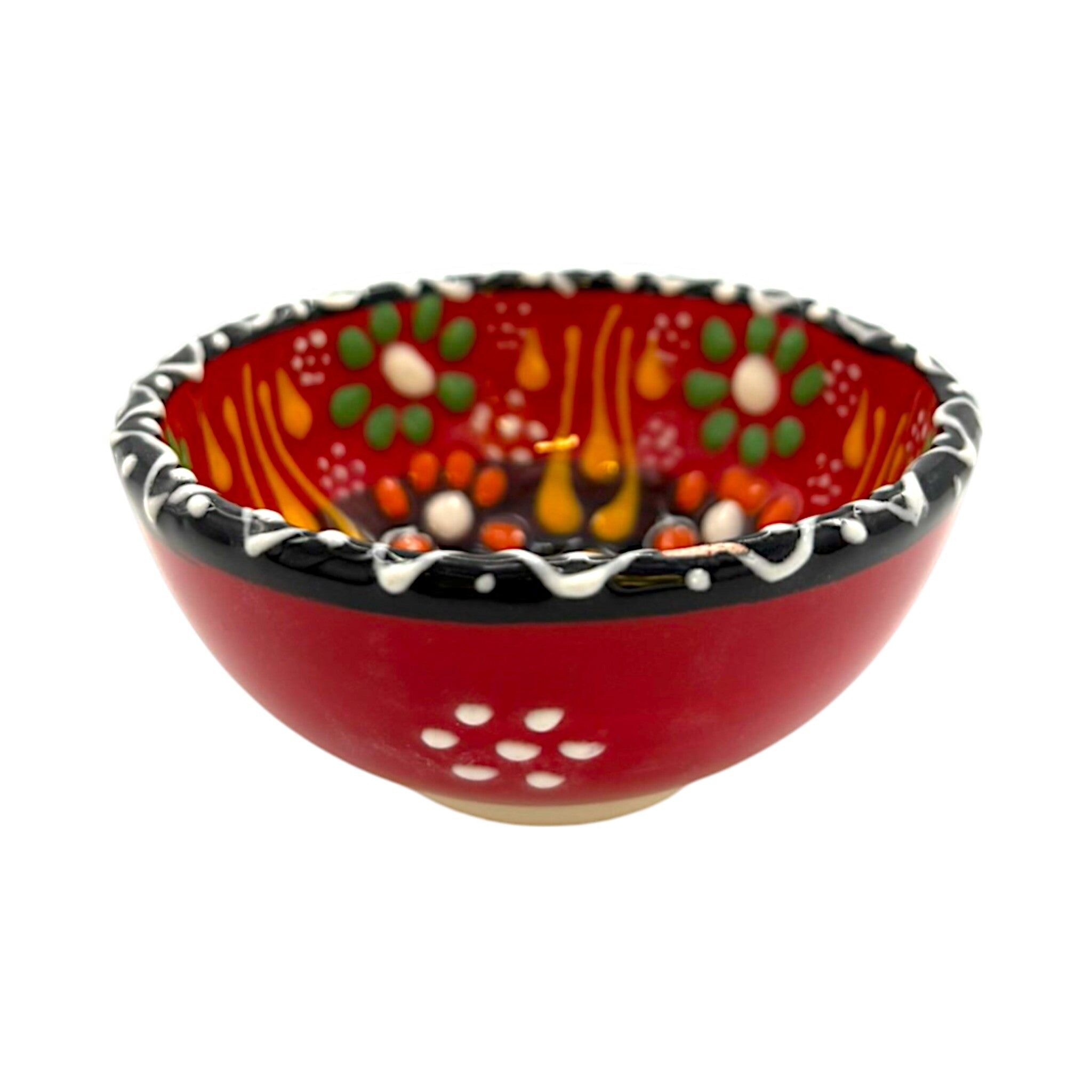 Cuenco de cerámica - flor - rojo - 8cm