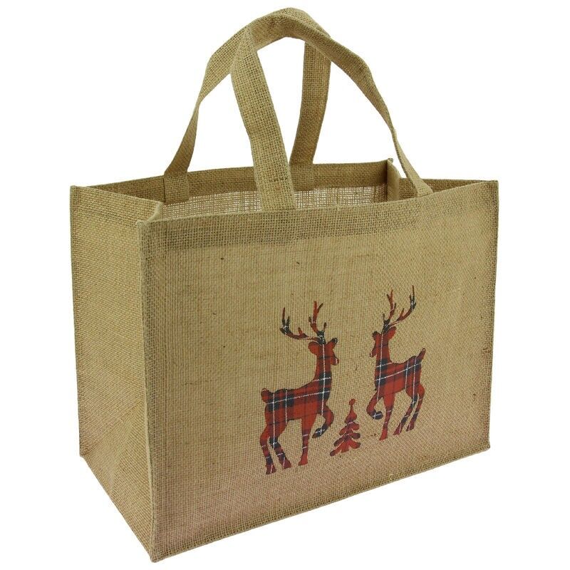 JUTE TOTE BAG WITH DEER DECOR MM 36X19X27/42