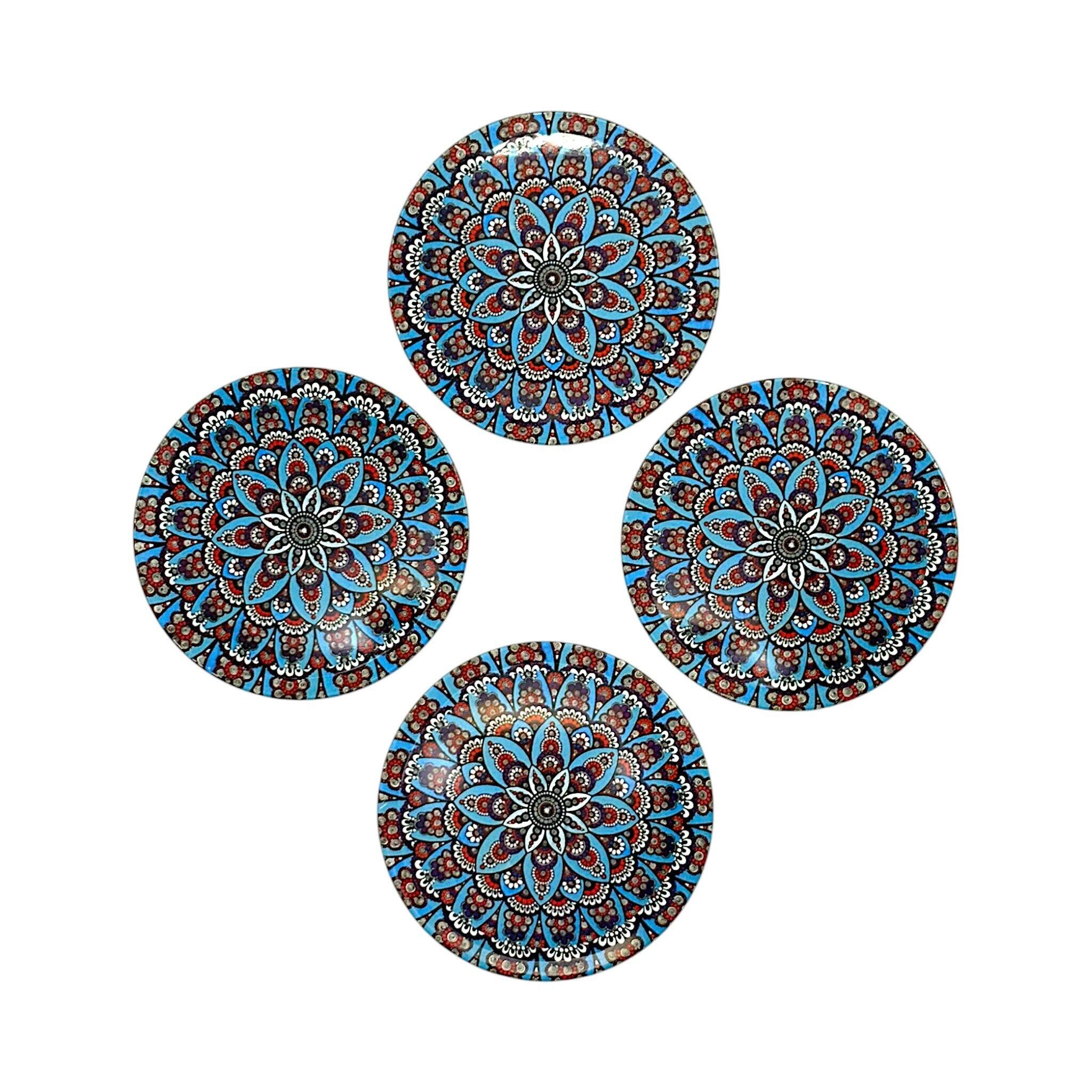 Posavasos de metal - juego de 4 - Mandala - Azul - 9 cm