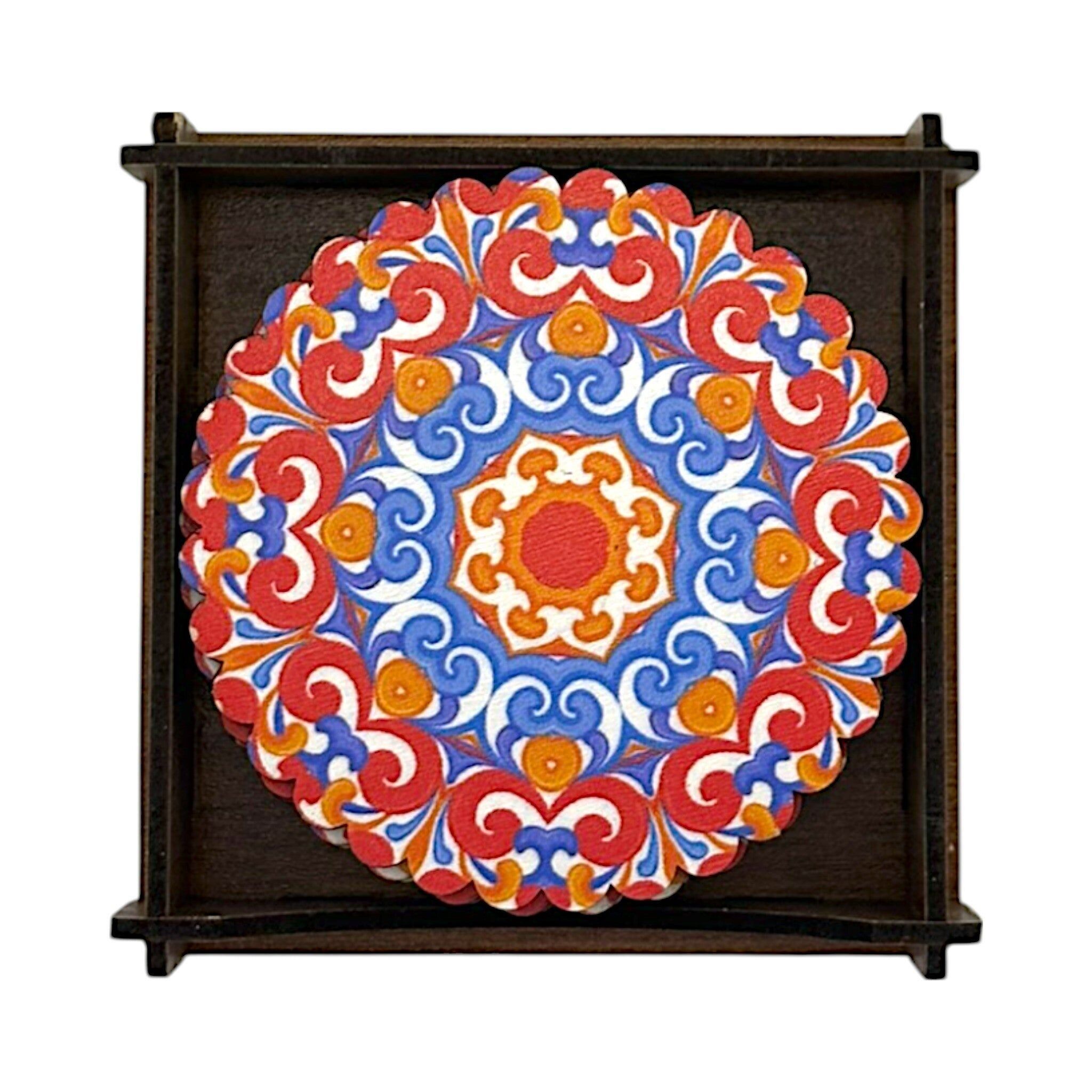 Posavasos de madera - juego de 6 - flor de loto - 9 cm