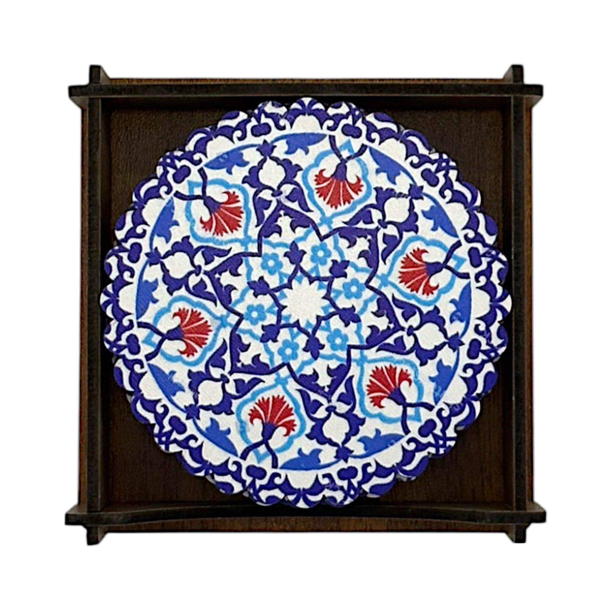 Posavasos de madera - juego de 6 - clavel - 9 cm