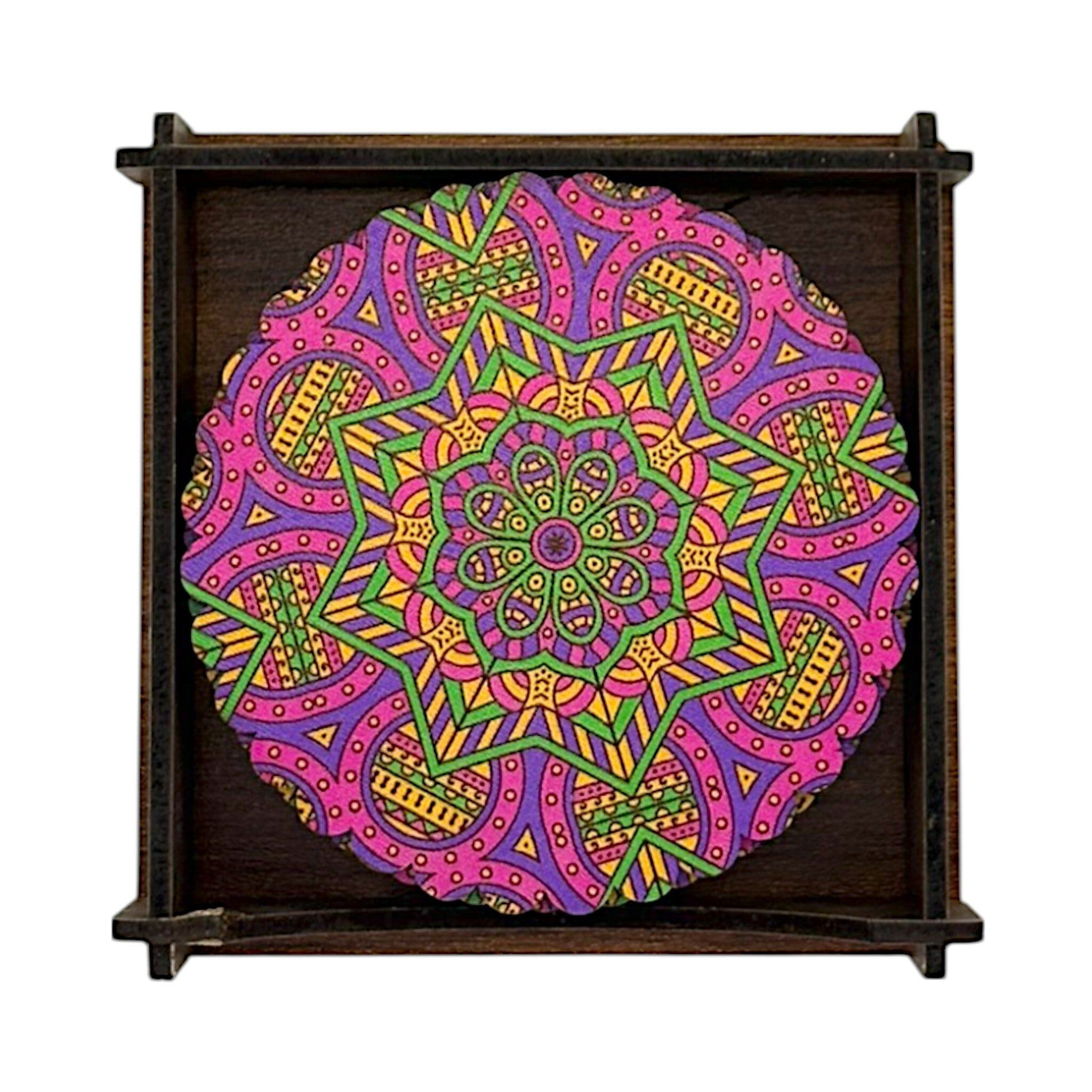 Posavasos de madera - juego de 6 - Caléndula - 9 cm