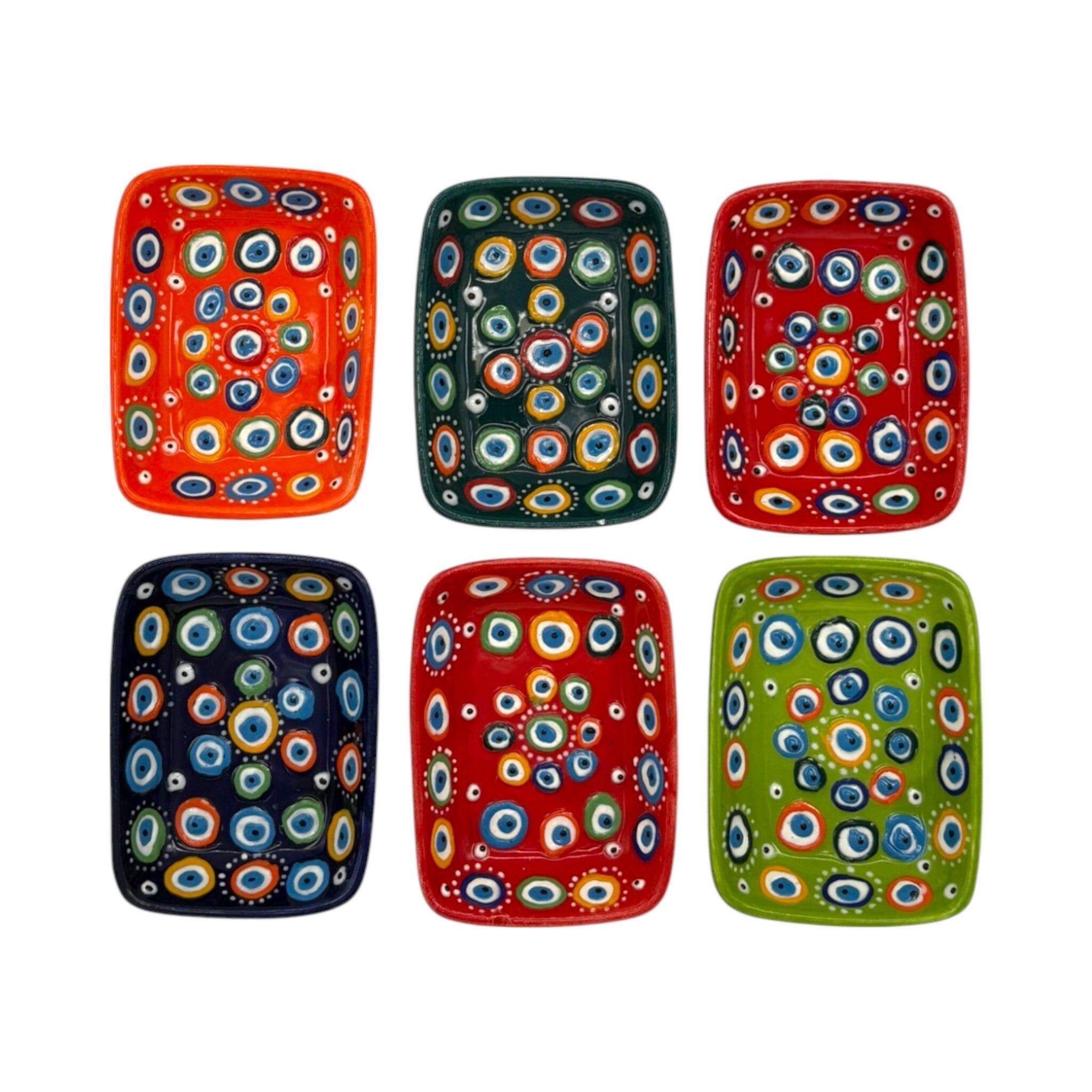 Ceramic Bowl - Surprise Set of 6 - Evil Eye Rectangular - Mixed Colors