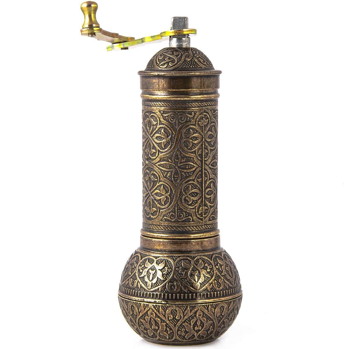 Metal spice mill - bronze - large - 18 x 7 cm