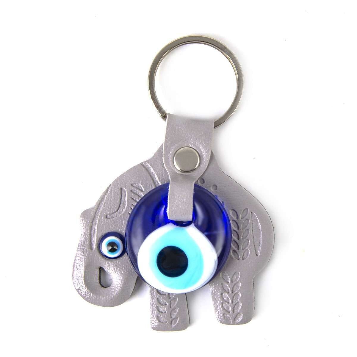 Leather Keychain - Elephant - Grey - 9x6cm