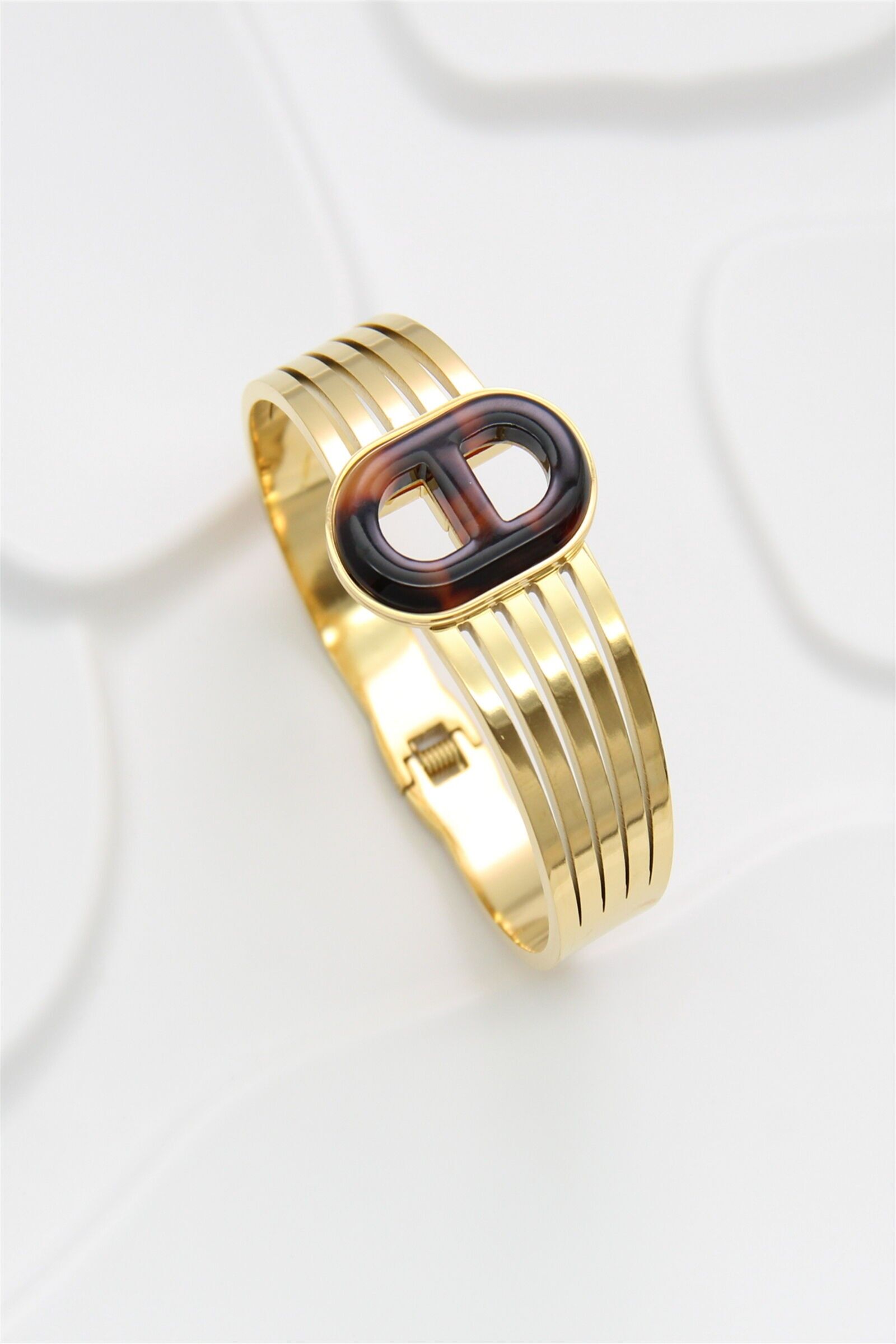 Elegante bracciale rigido in acciaio inossidabile dorato - Motivo ovale a tartaruga