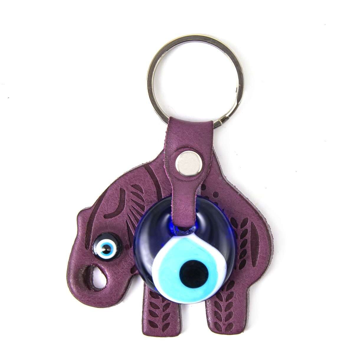 Leather Keychain - Elephant - Purple - 9x6cm