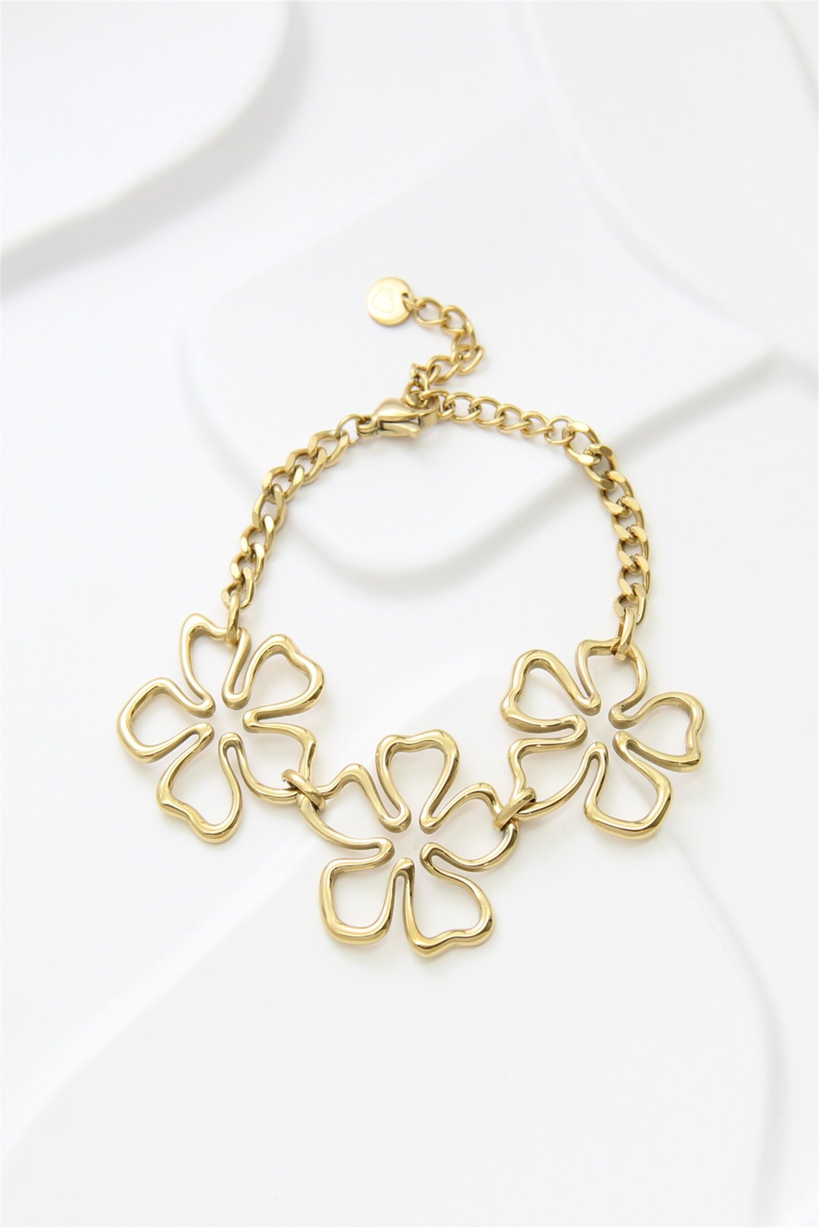 Gold Stainless Steel Flower Bracelet – Floral Elegance