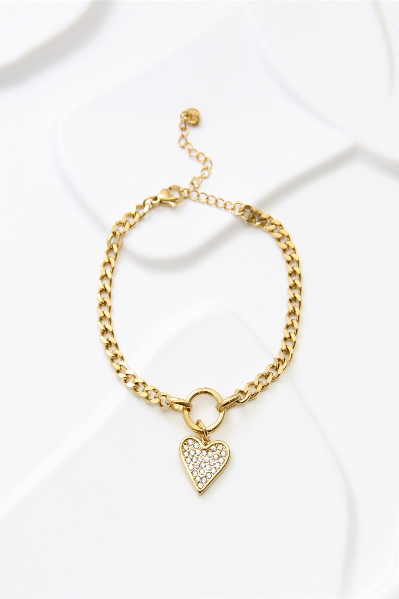 Bracciale con ciondolo a forma di cuore in acciaio inossidabile con strass