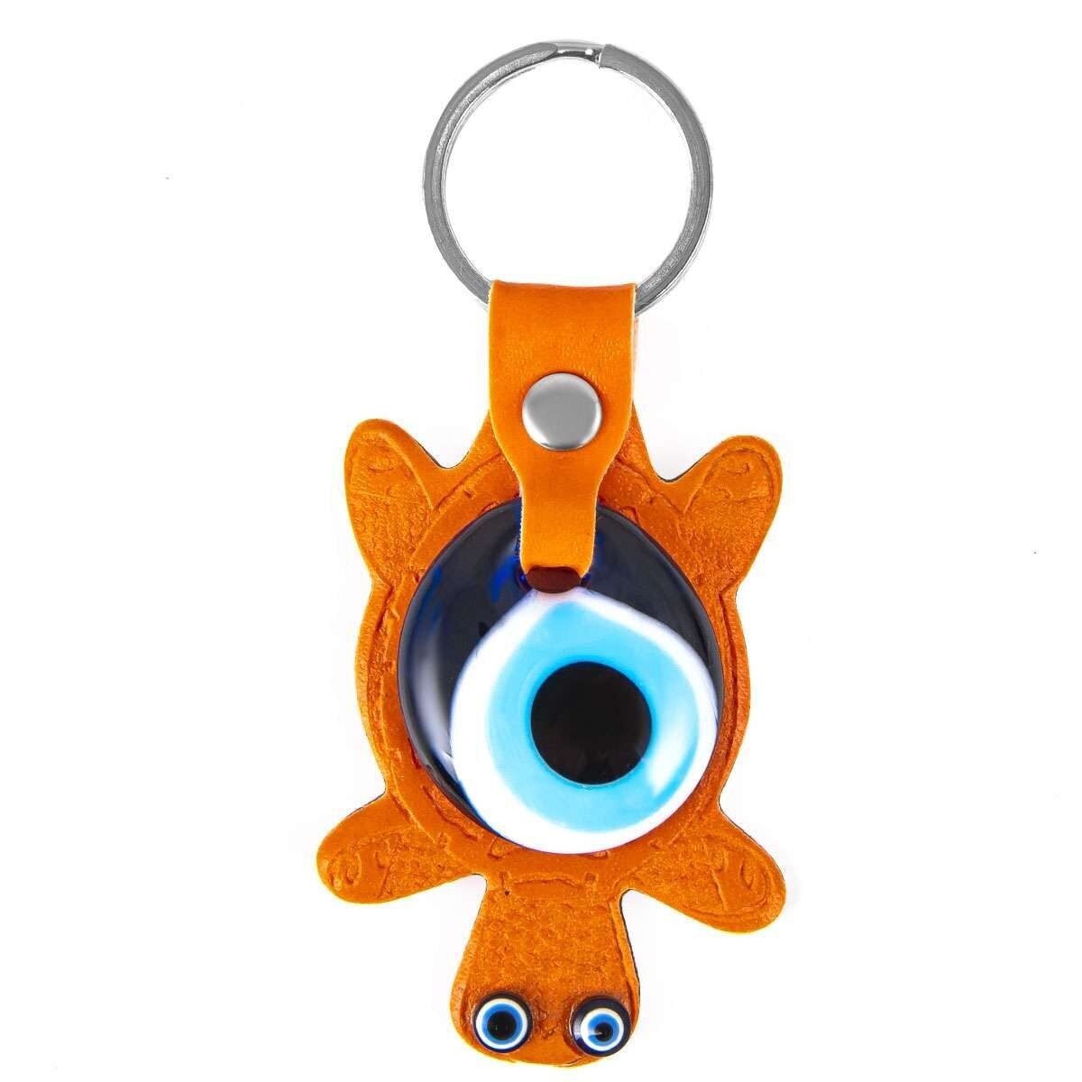 Leather Keychain - Turtle - Orange - 10x5cm