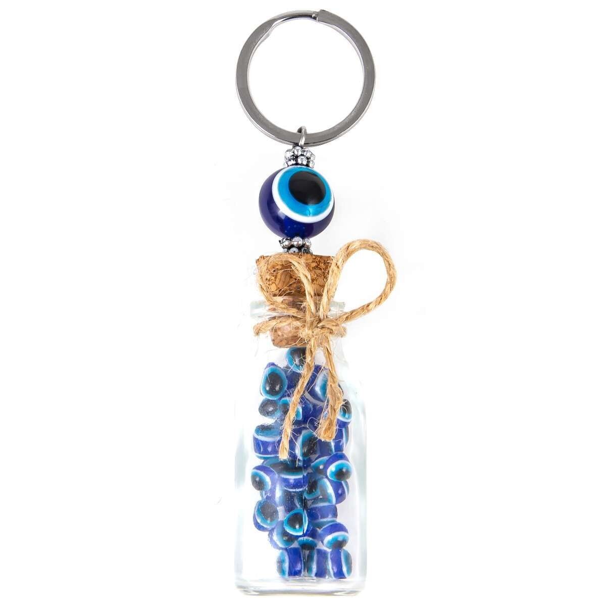Glass keychain - blue - 12 x 3 cm