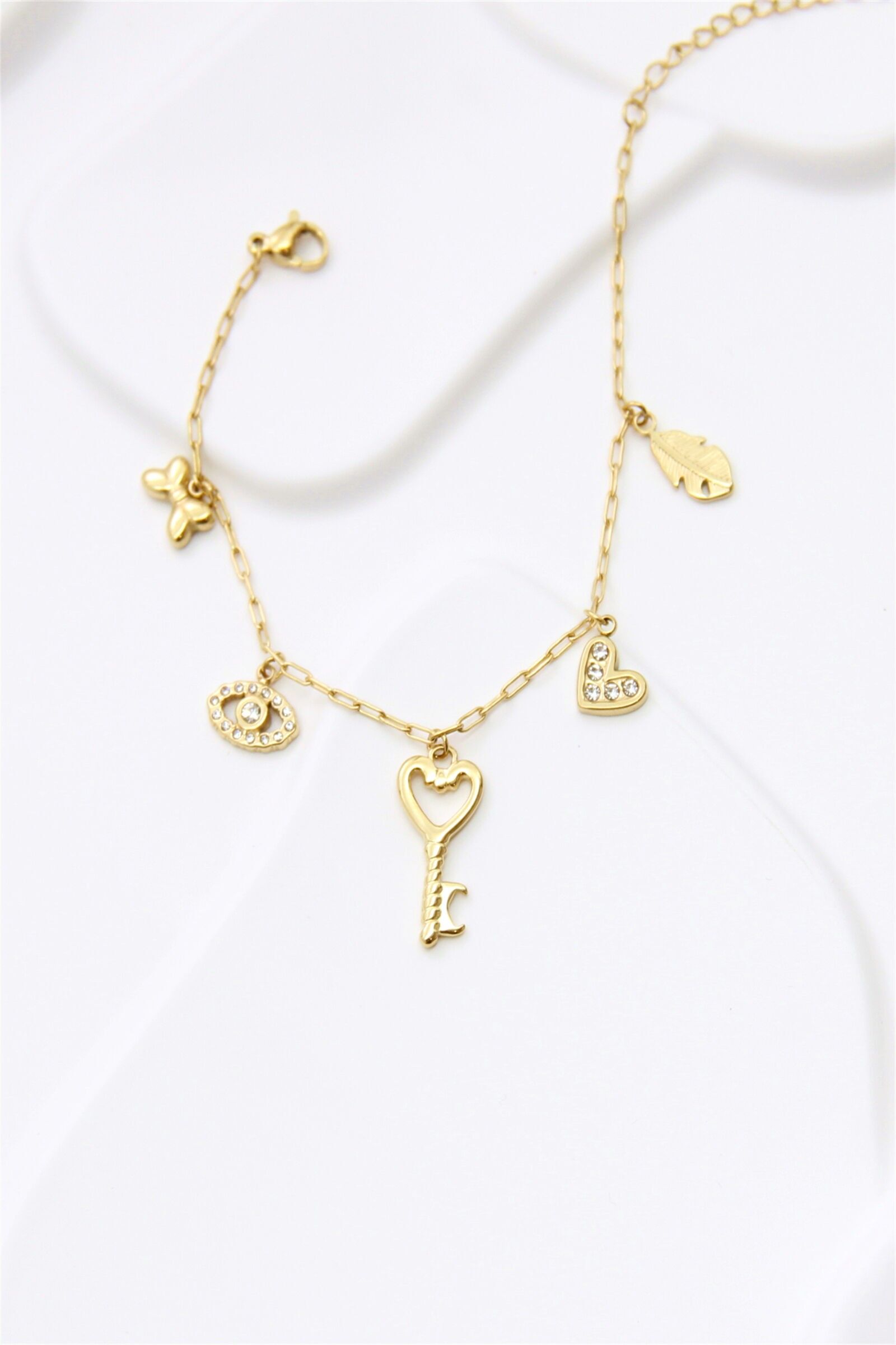 Braccialetto con ciondolo a forma di chiave e simbolo in acciaio inossidabile