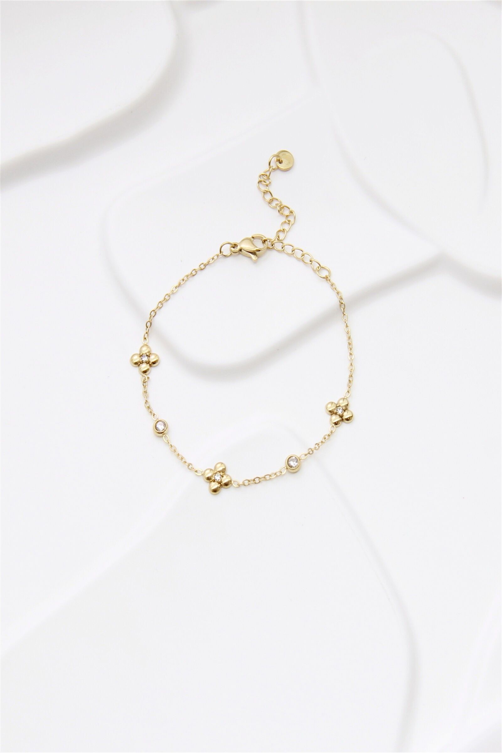 Bracciale con fiori in oro e cristalli – Acciaio inossidabile