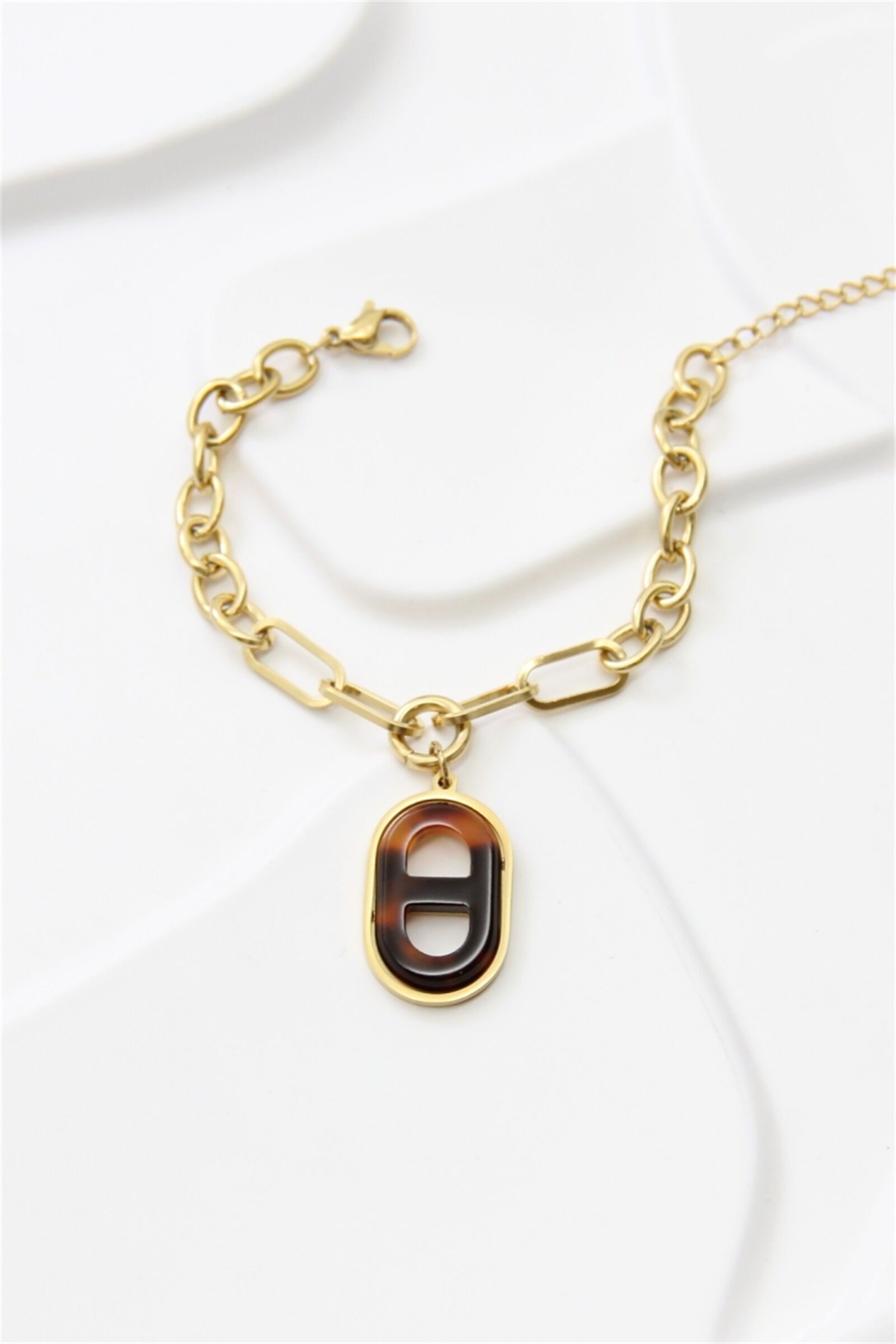 Bracciale a catena in oro e ciondolo ovale in resina – Acciaio inossidabile