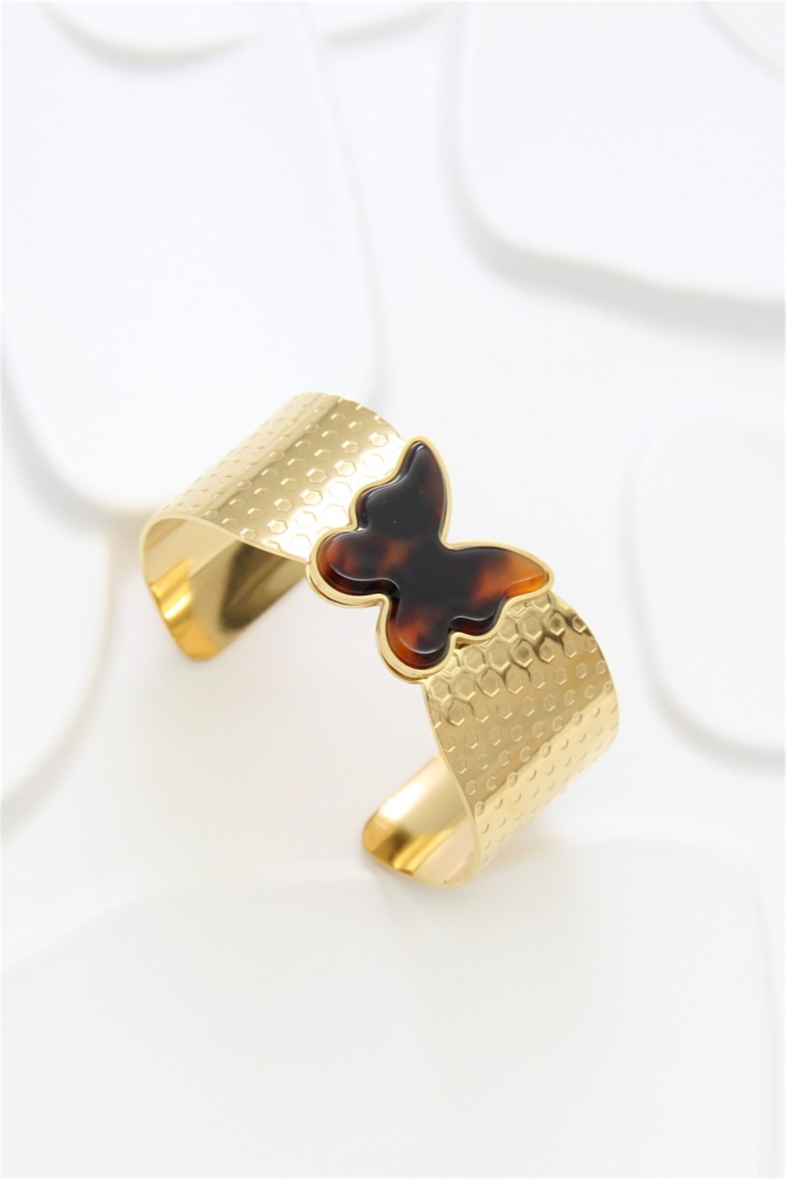 Bracciale rigido a farfalla in oro con ciondolo in resina – Acciaio inossidabile