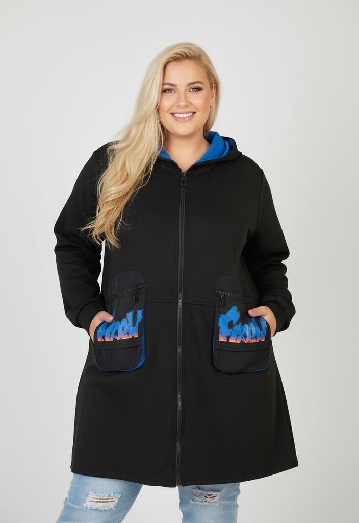 Blau gemusterter Mantel in Übergröße (C6619)