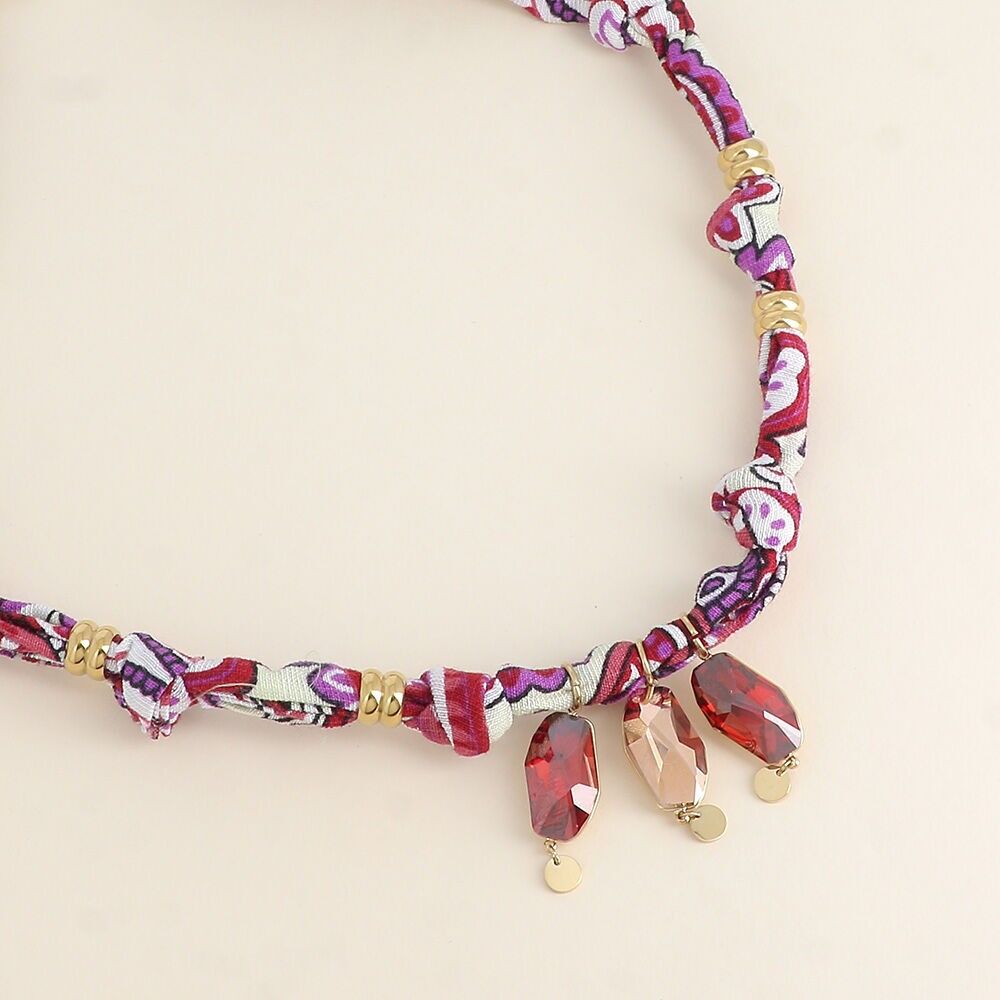 Collana in tessuto - decorata con 3 cristalli Swarovski®