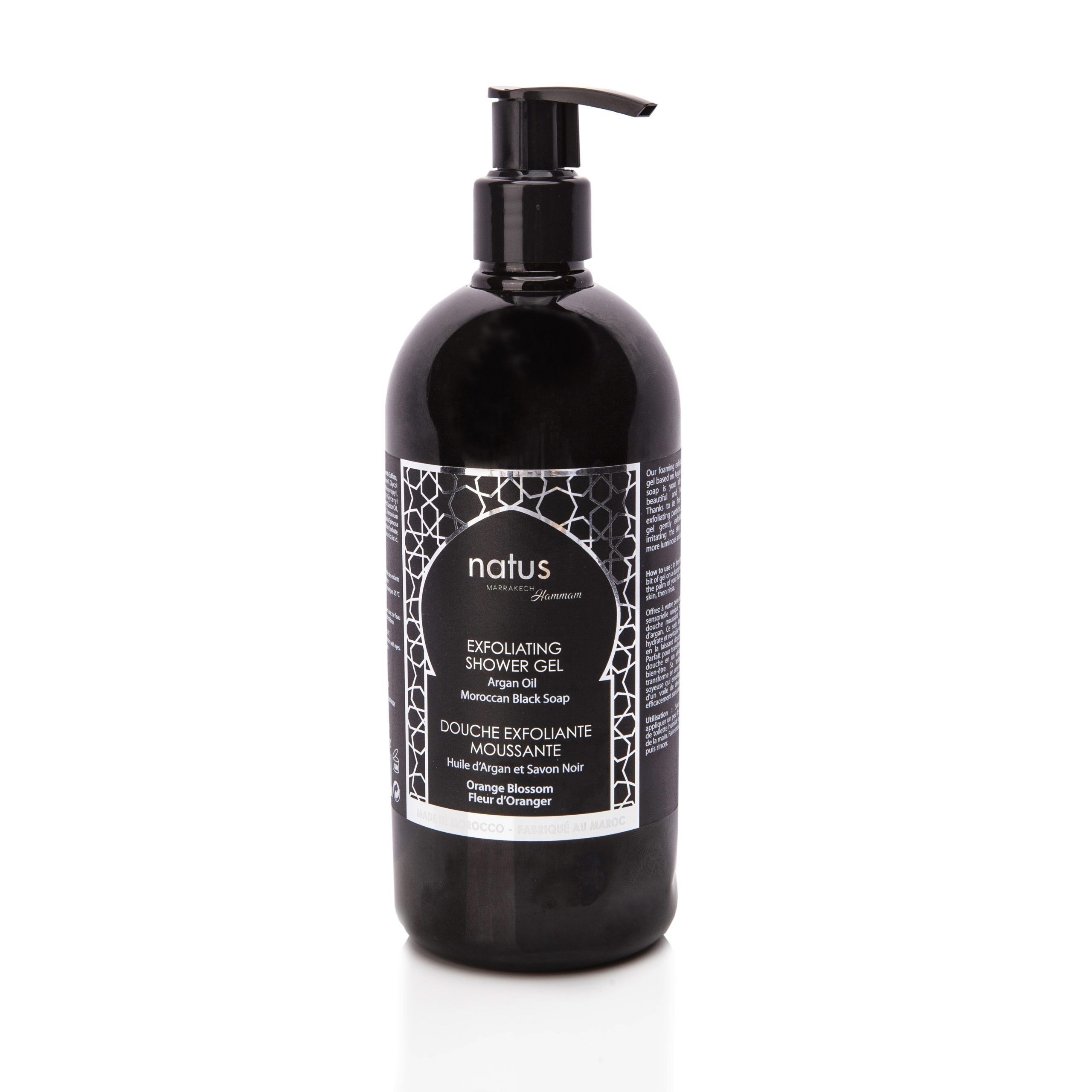 Gel Douche Exfoliant – Huile d’Argan & Savon Noir Marocain à la Fleur d’Oranger – 500 ml