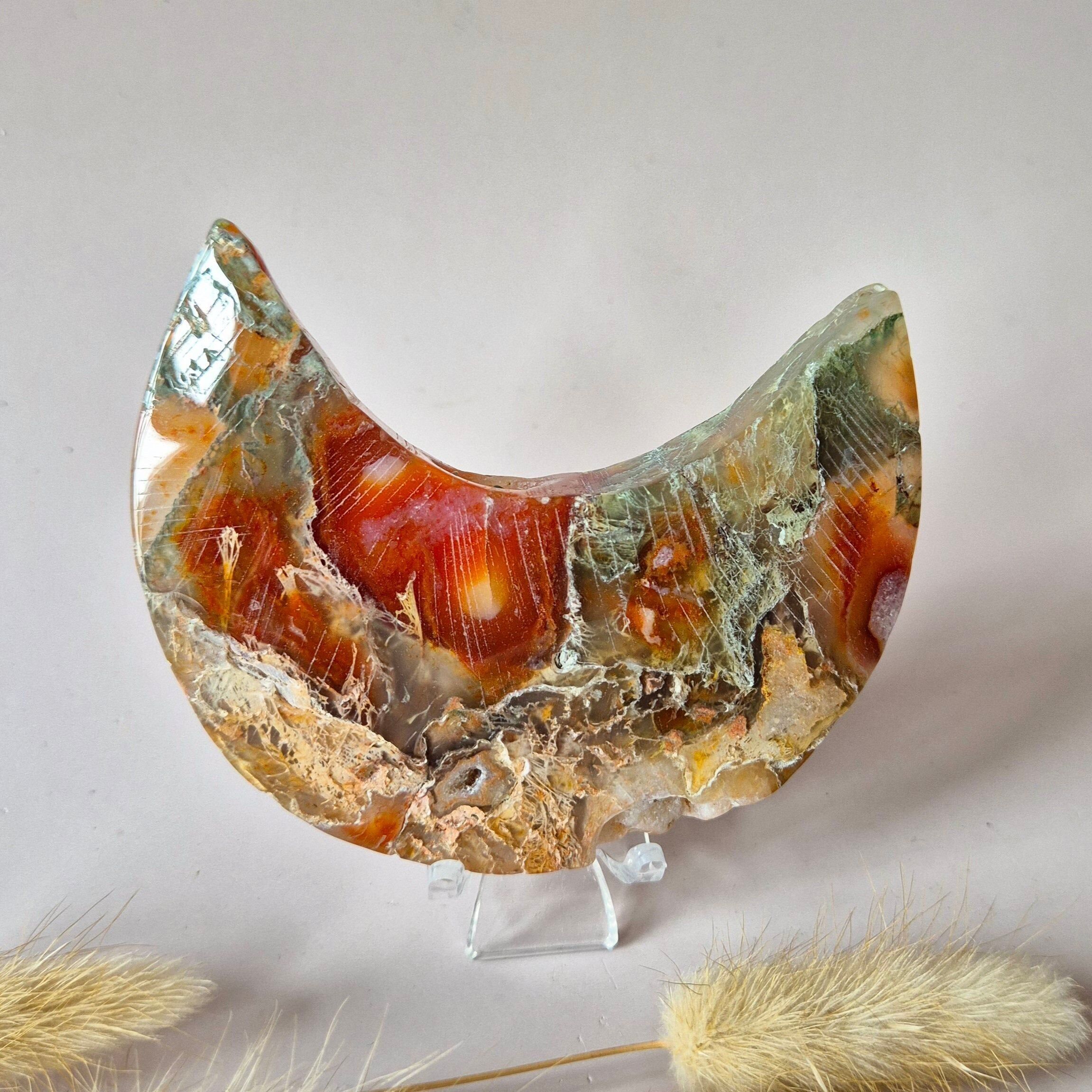 Agata muschiata rossa Druzy Moon (8-10 cm) su supporto – #40