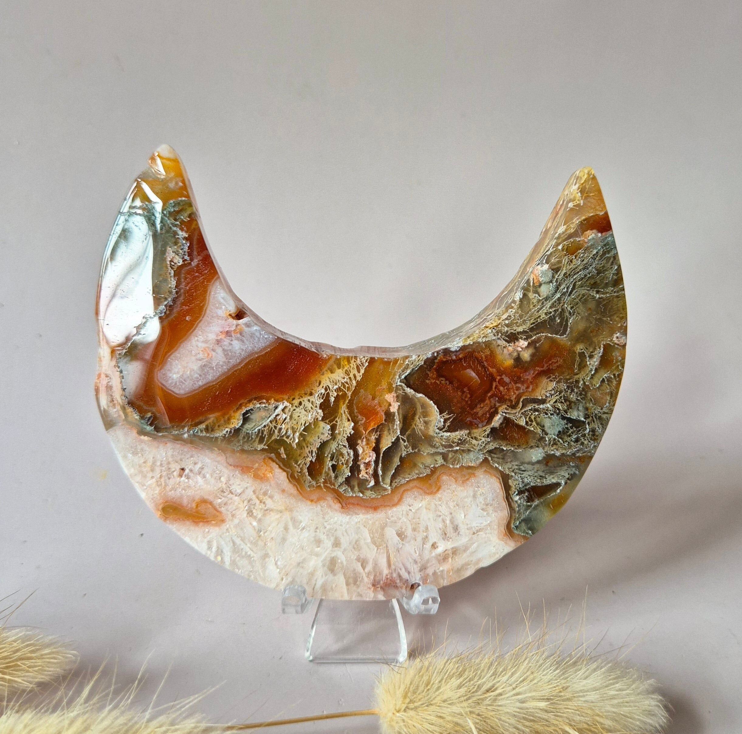 Agata muschiata rossa Druzy Moon (8-10 cm) su supporto – #45