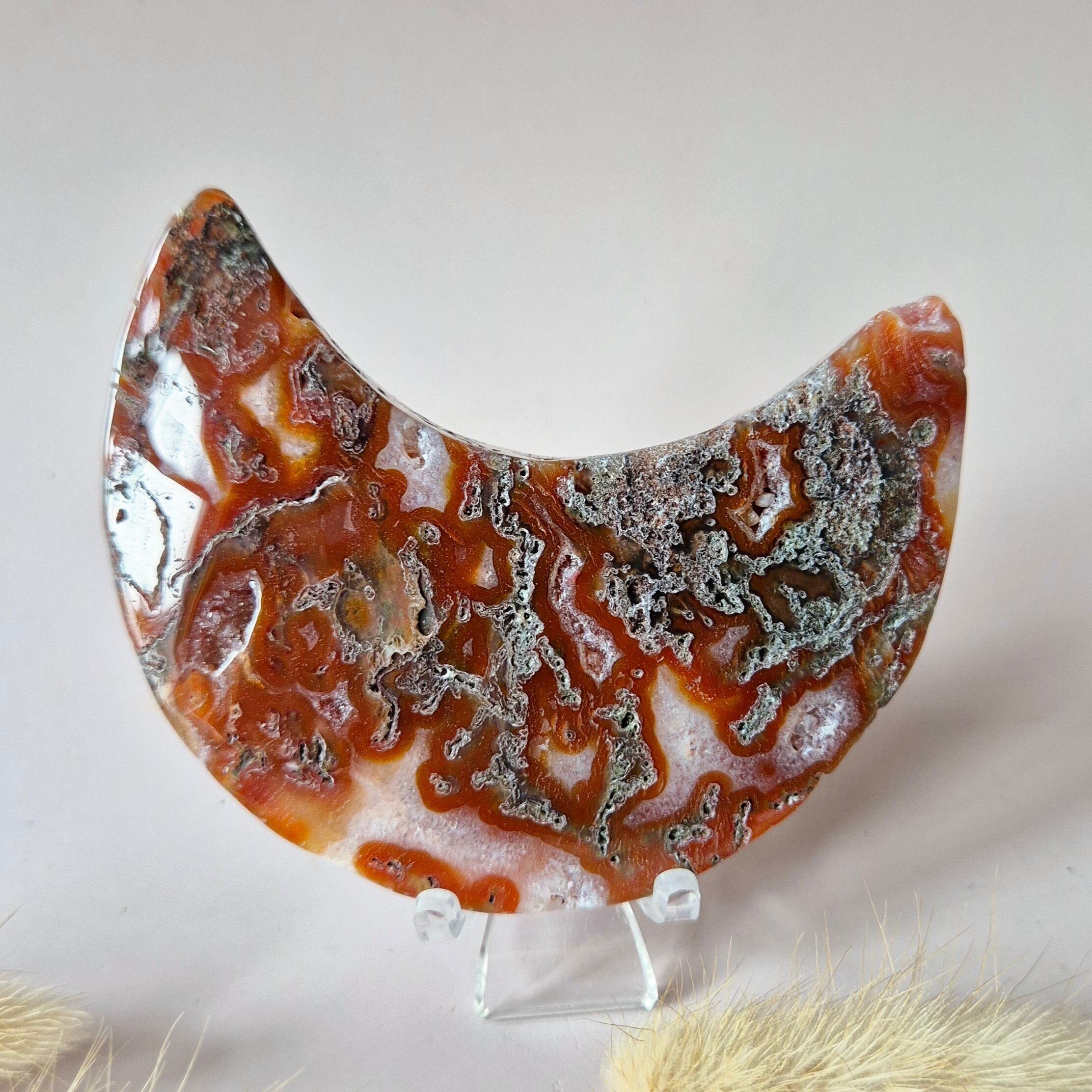 Agata muschiata rossa Druzy Moon (8-10 cm) su supporto – #43