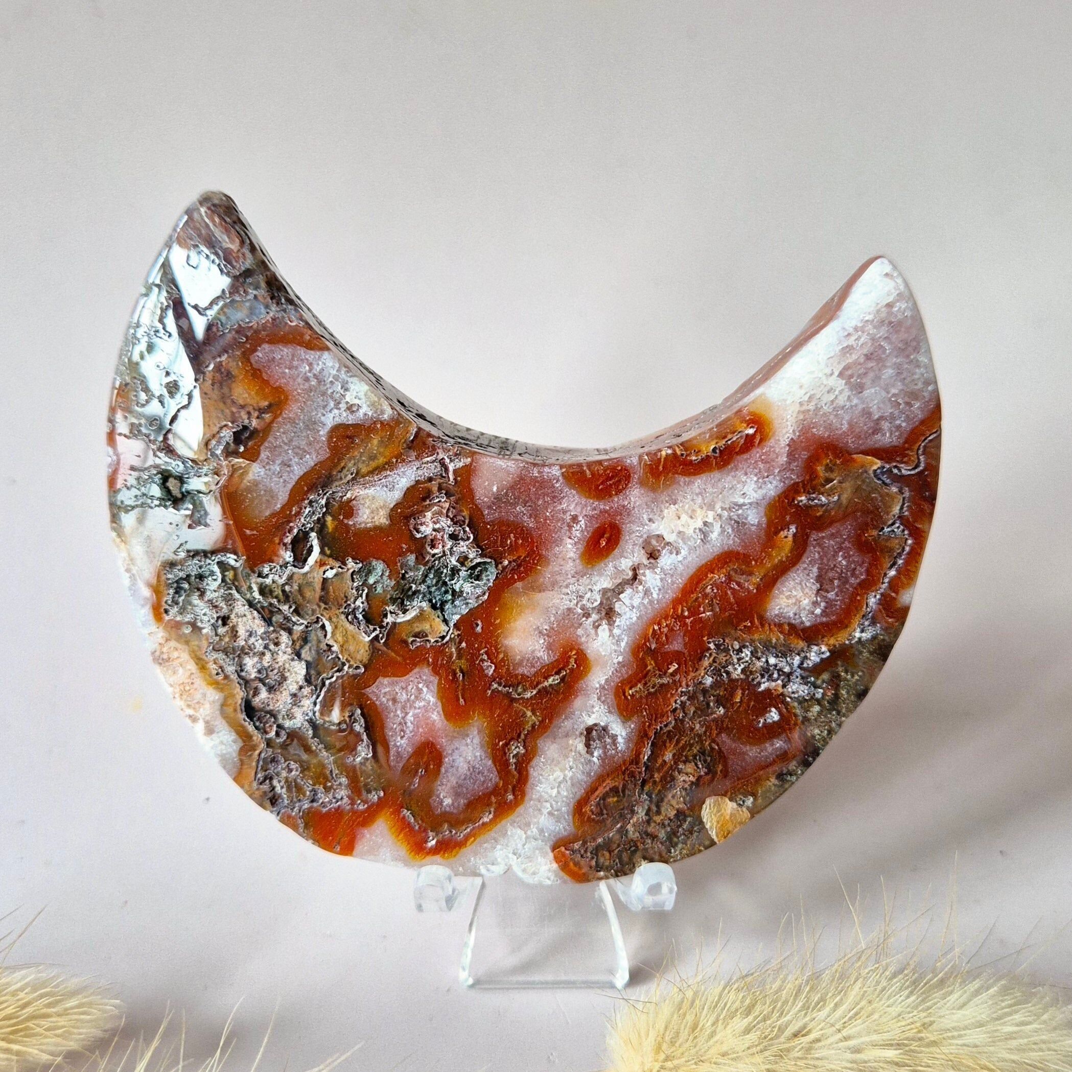 Agata muschiata rossa Druzy Moon (8-10 cm) su supporto – #44