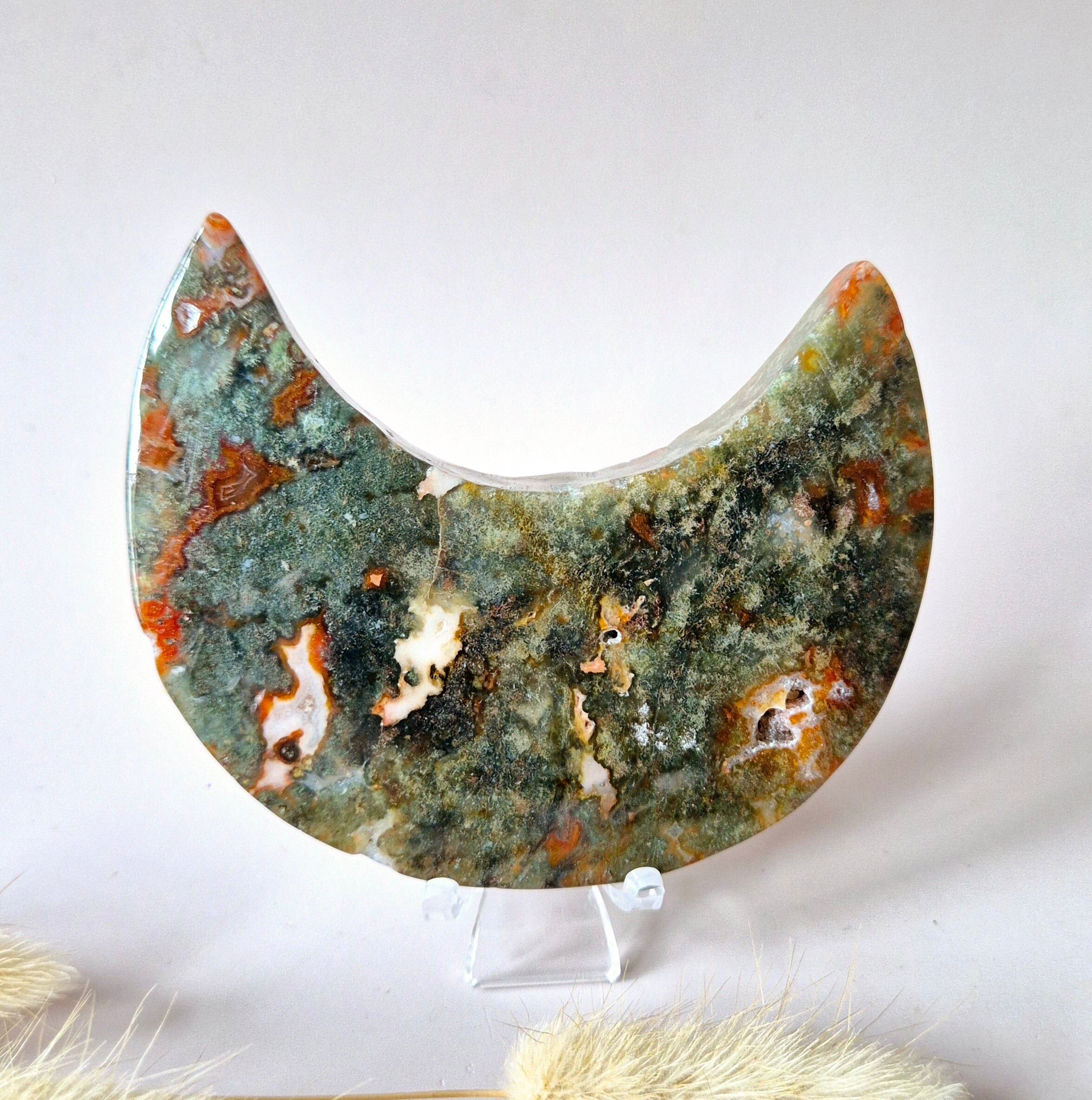 Agata muschiata rossa Druzy Moon (8-10 cm) su supporto – #46