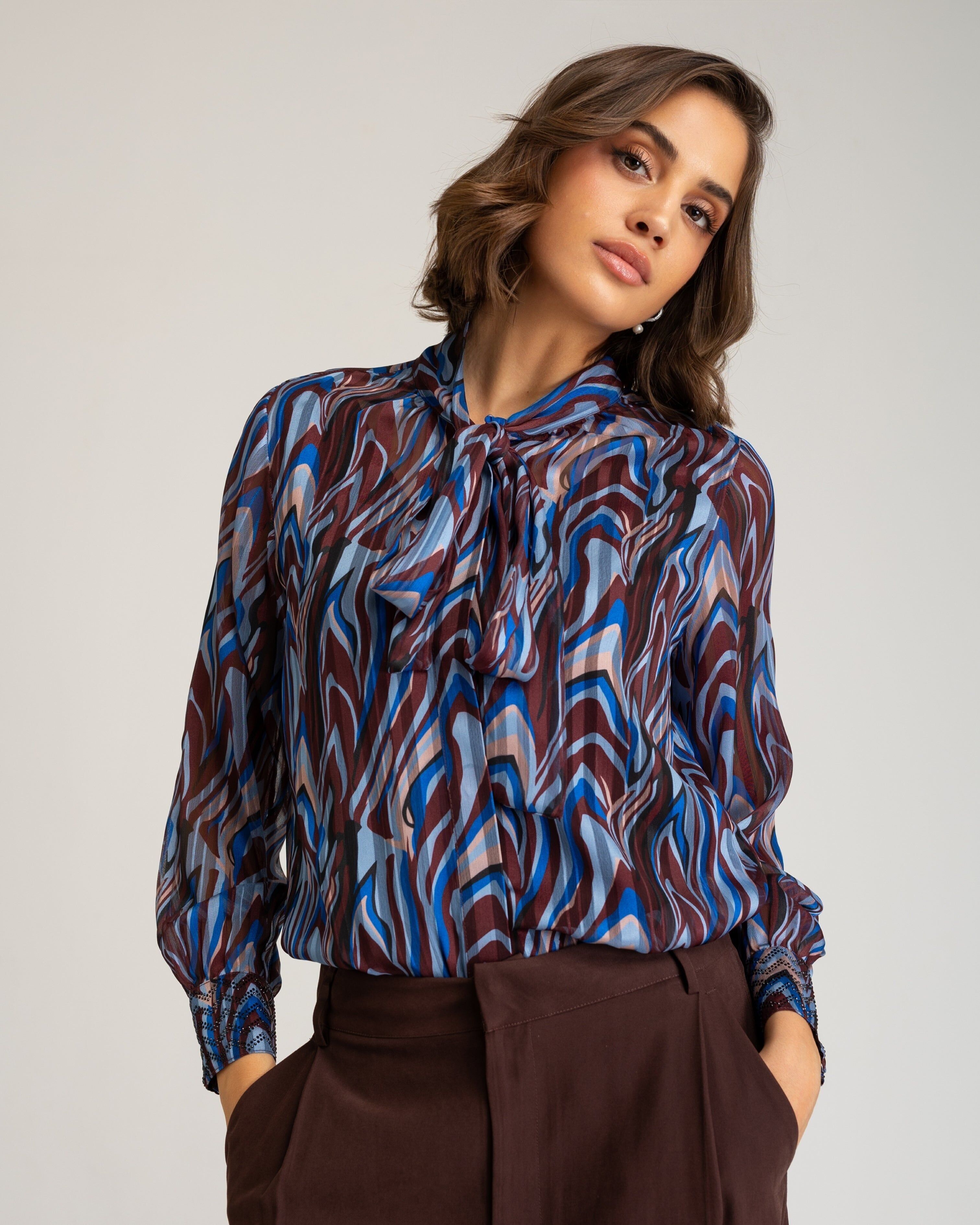 Blusa azul y marrón Varine