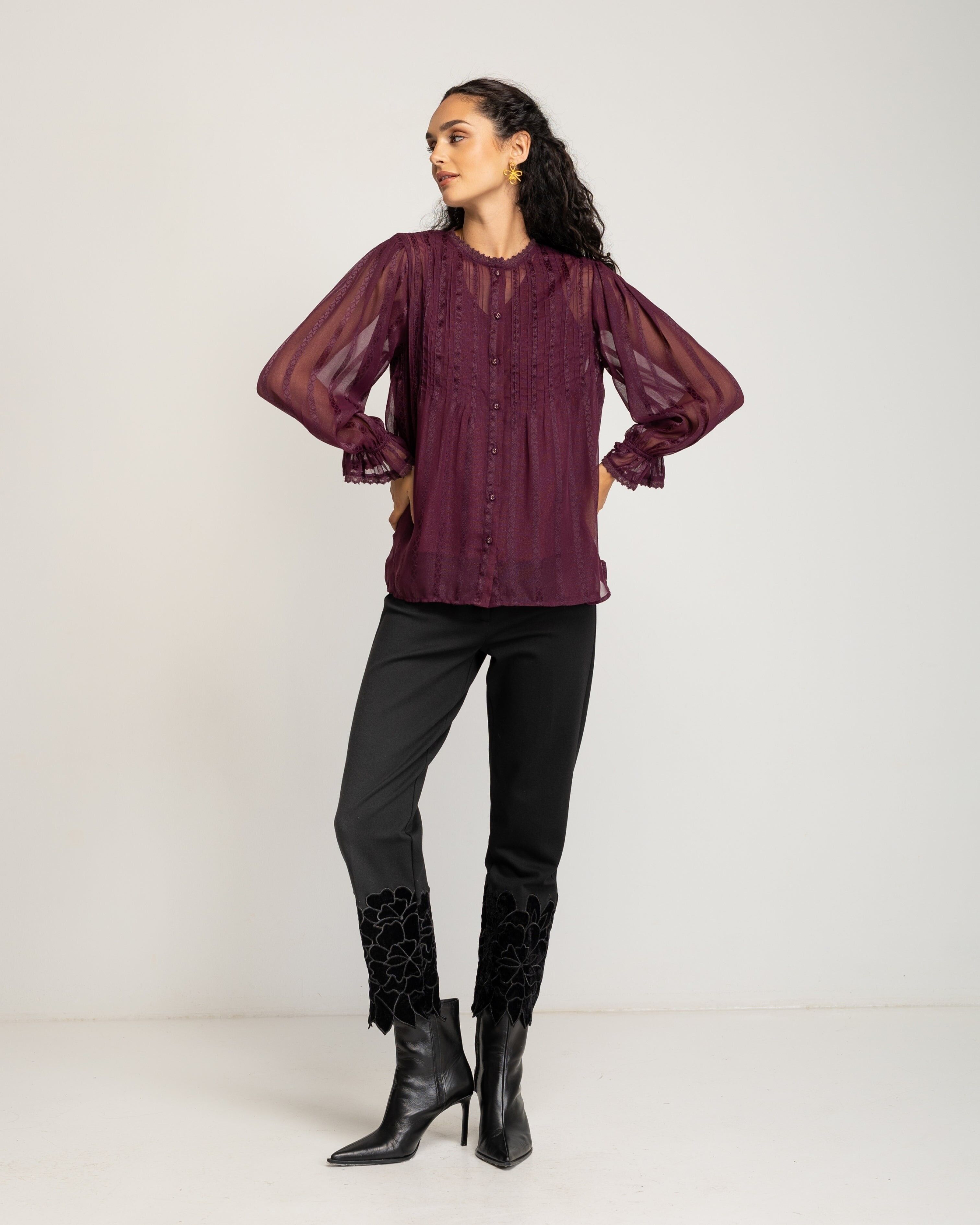 Blusa entredoses burdeos Lyria
