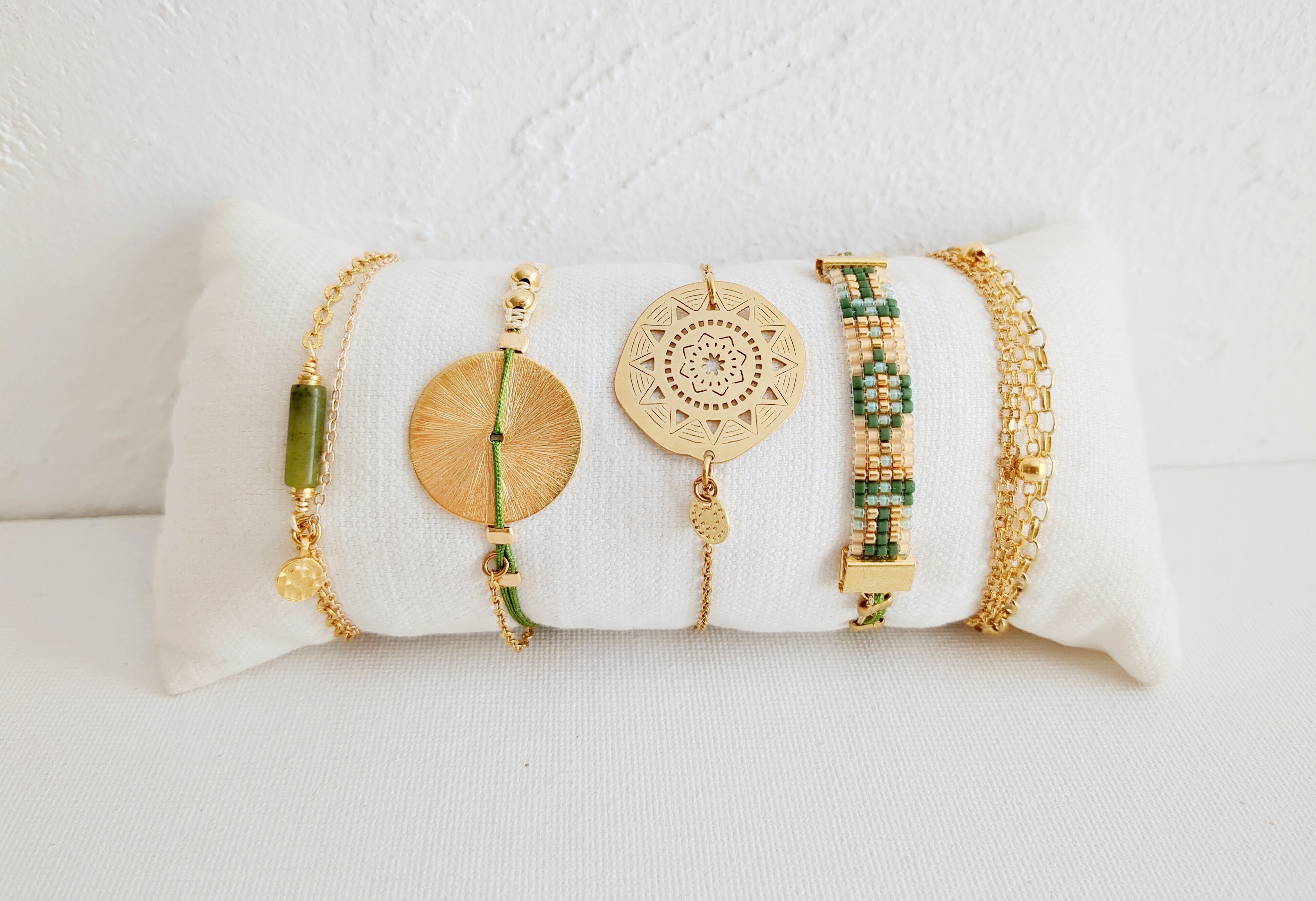 Gold and khaki green Bohemian chic bracelet series BRA-7