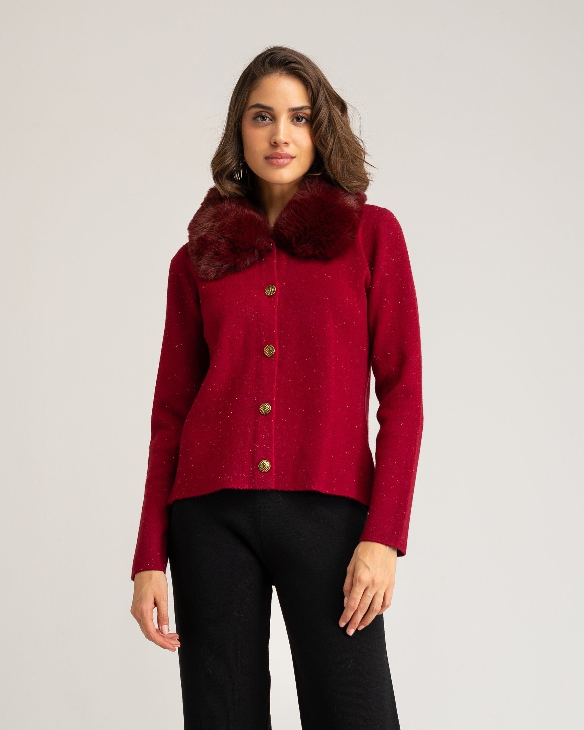 Chaqueta granate cuello pelo Celina