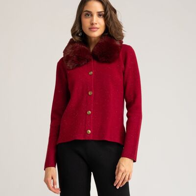 Chaqueta granate cuello pelo Celina
