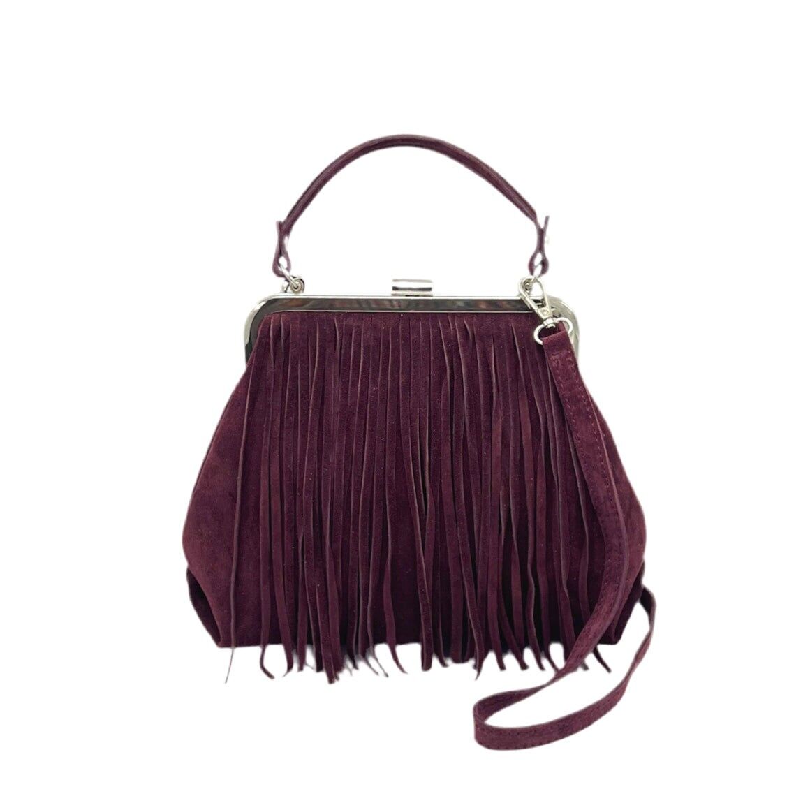 Borsa a mano in pelle scamosciata con tracolla, Made in Italy, art.112652