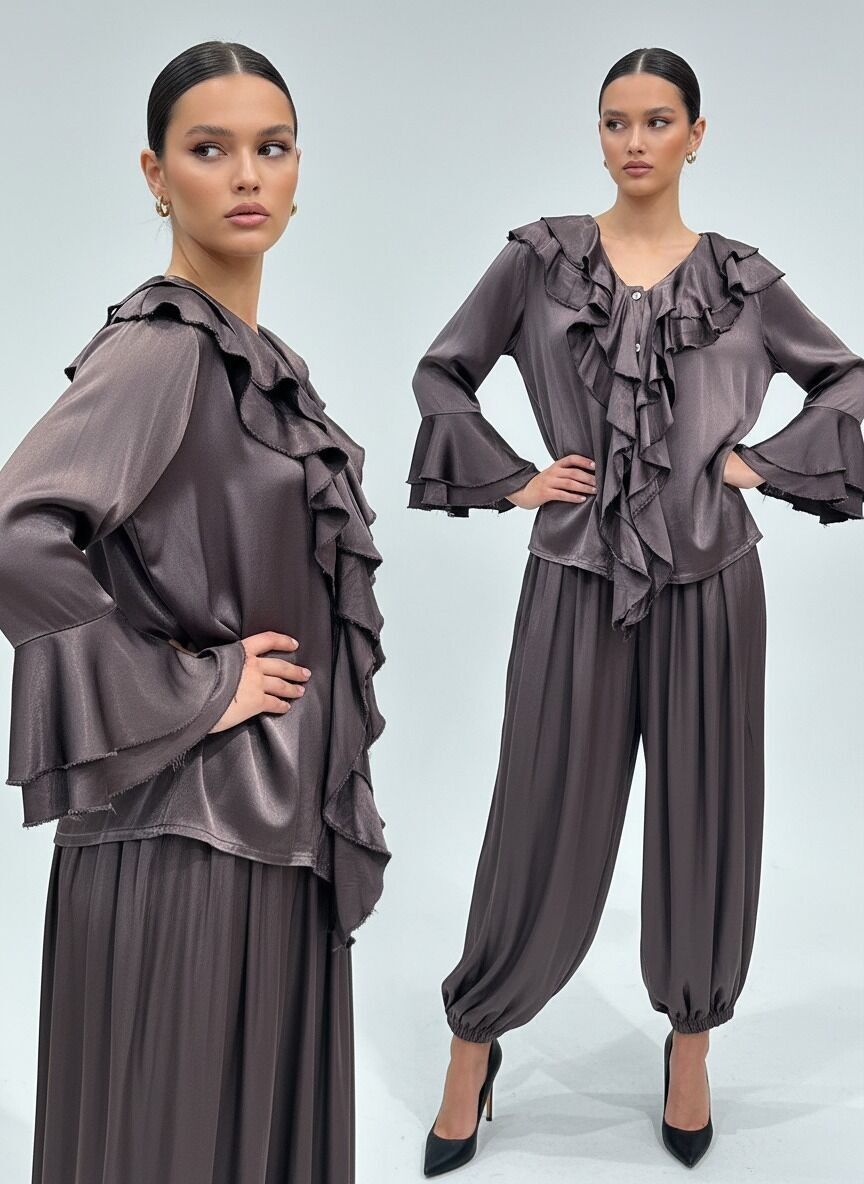 RIF.30581 PANTALONI OVERSIZE IN RASO BOMBACHO