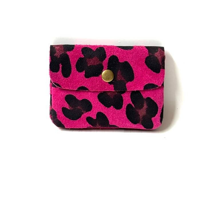 Geldbörse für Münzen und Karten aus Wildleder mit Leopardenmuster