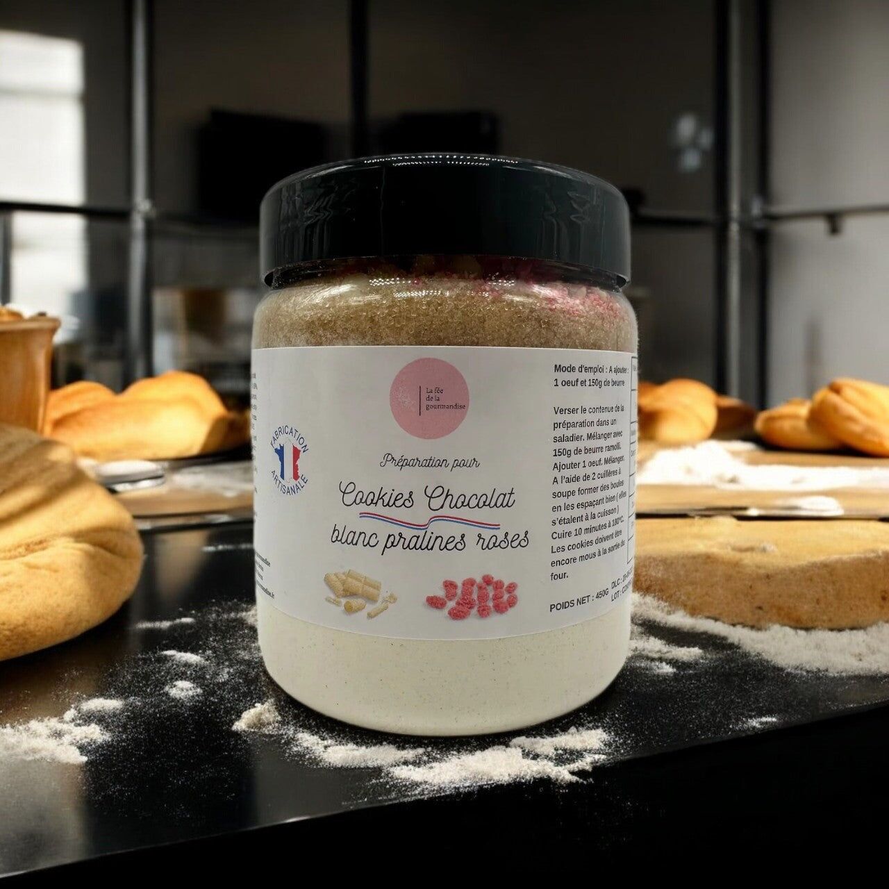 White chocolate cookies with pink pralines 470g