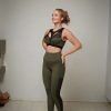 Legging vert armée MILENKA avec détails latéraux et effet gainant (convient à une taille plus petite)