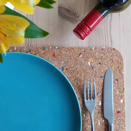 Rectangular Colourful Cork Table Mats - Pack of 4