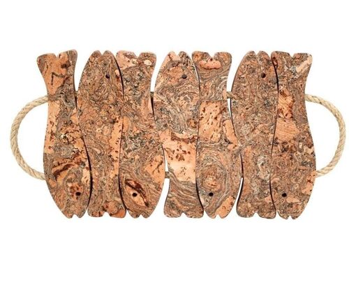 Cork 7 Fish Iceberg Pattern Trivet with Rope Handles