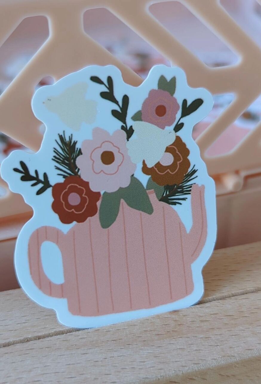 Teekannenaufkleber mit Blumenmuster