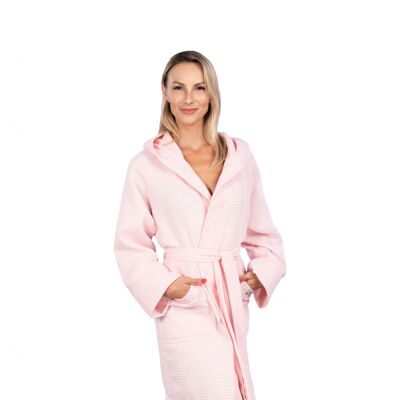 Hooded bathrobe from waffle fabric pink