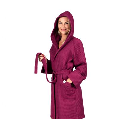 Hooded bathrobe from waffle fabric purple