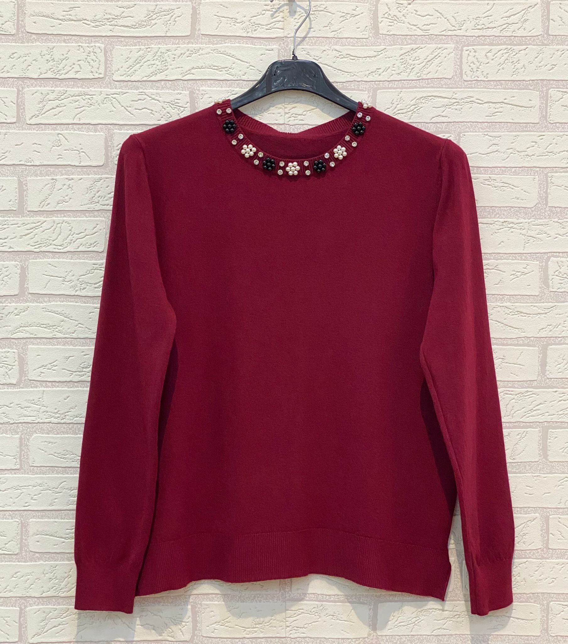 REF.9513 JERSEY MANGA LARGA DE PUNTO CON PERLA