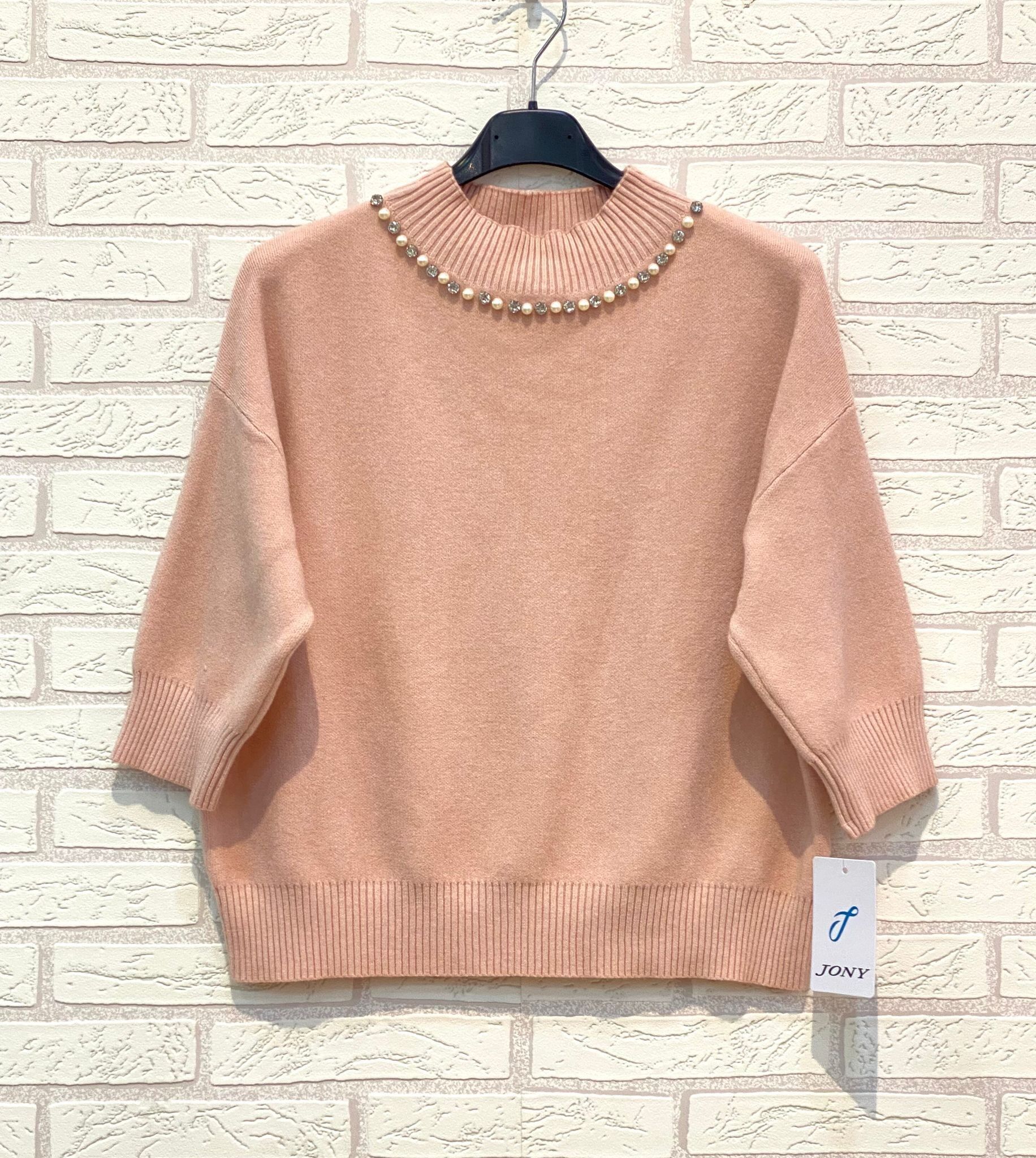 REF.37810 JERSEY MANGA MEDIA DE PUNTO CON PERLAS