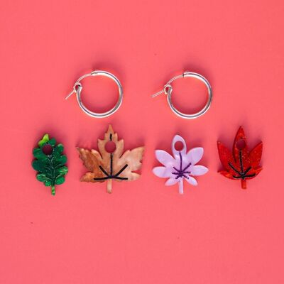 Boucles d'oreilles créoles feuilles d'automne - Lot de 4