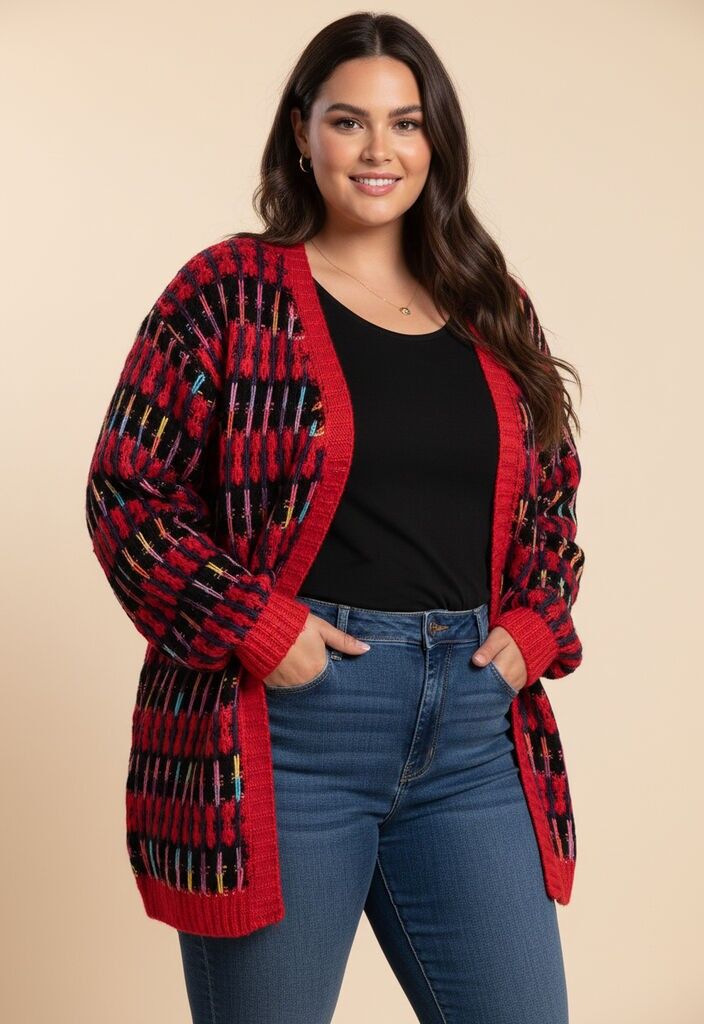 Rote, mehrfarbige Weste in Übergröße (JX082)