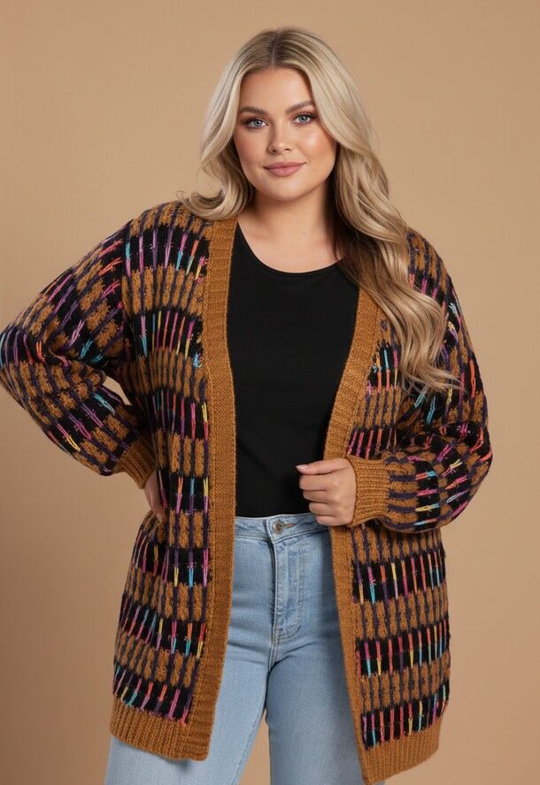 Mehrfarbige Weste in Kamelhaar in Übergröße (JX082)