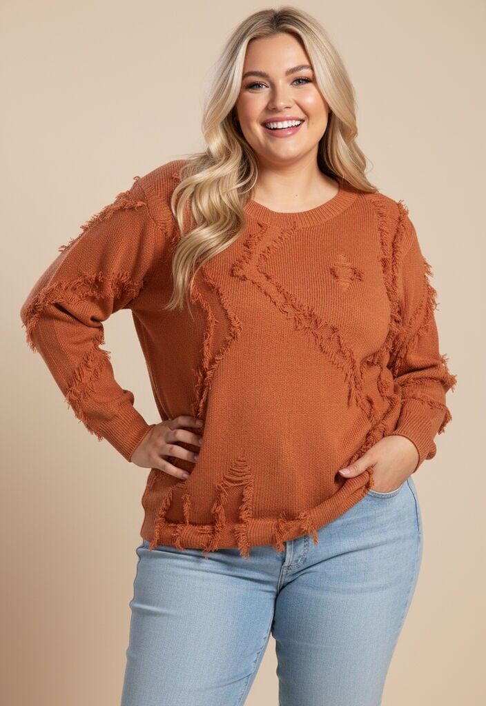 Suéter con efecto desgastado y óxido, talla grande (JX091)